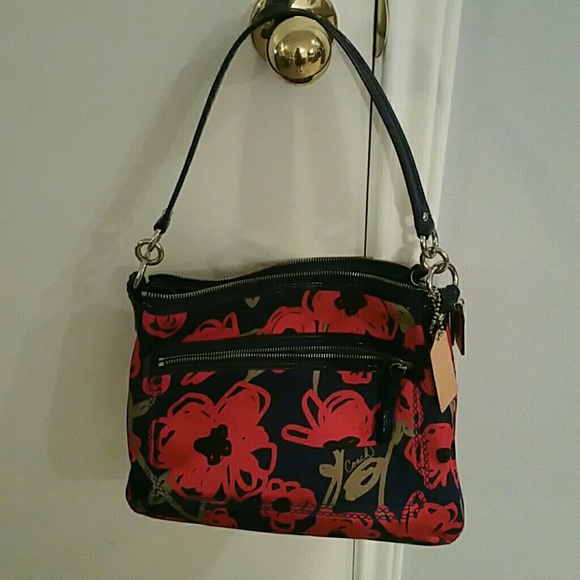 Coach Blue and bright pink flowers