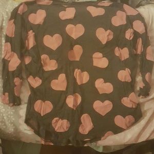 Grey and pink heart three quarter Sleeve shirt