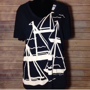 NWT Tommy Hilfiger navy blue sailboat T shirt
