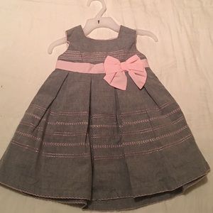 Grey and Pink girls dress with side bow.