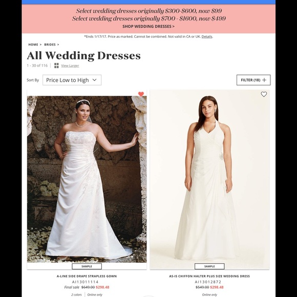 New David's Bridal Wedding Gown &Slip. Never Worn.