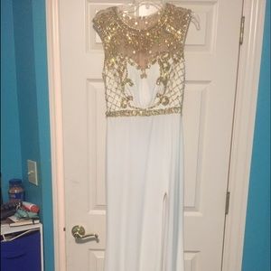 White and Gold Prom Dress