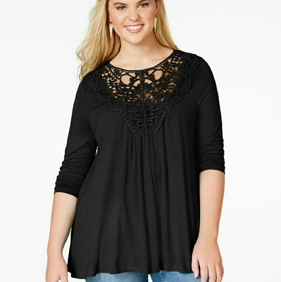 American Rag Plus Sz Crochet Trim Shirt Top 2X 3X