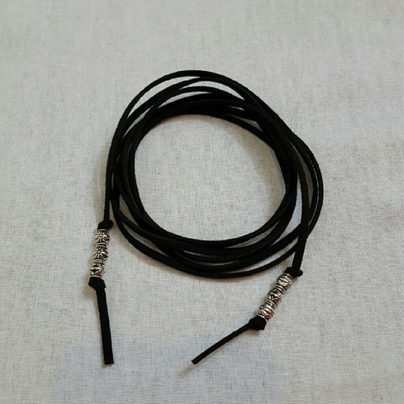 Suede Lariat Boho Wrap Choker Black!. - Picture 3 of 3