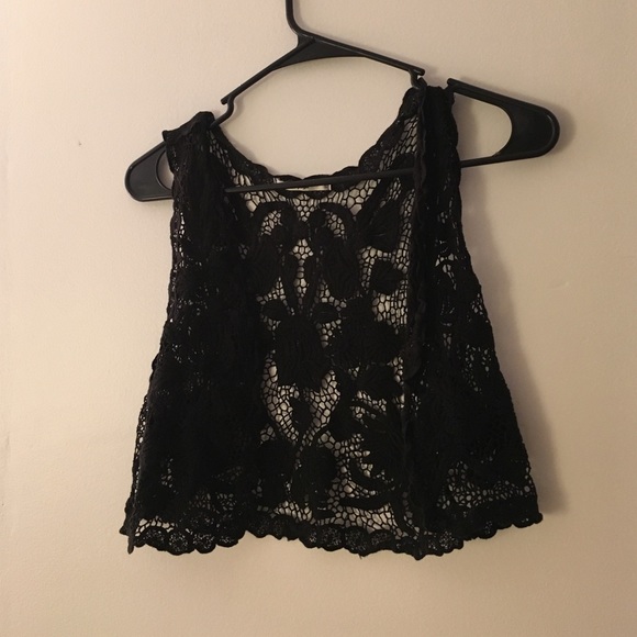 Cropped black lace vest
