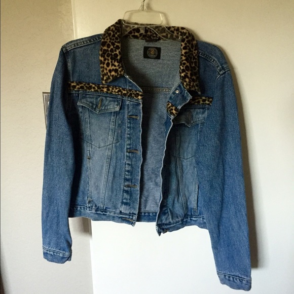 Denim leopard trim 90s Grunge punk rock jacket, M