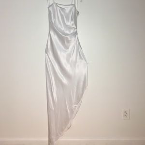 White satin asymmetrical white dress