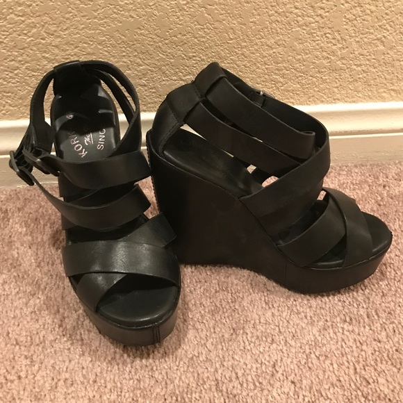 Black ankle strap wedges