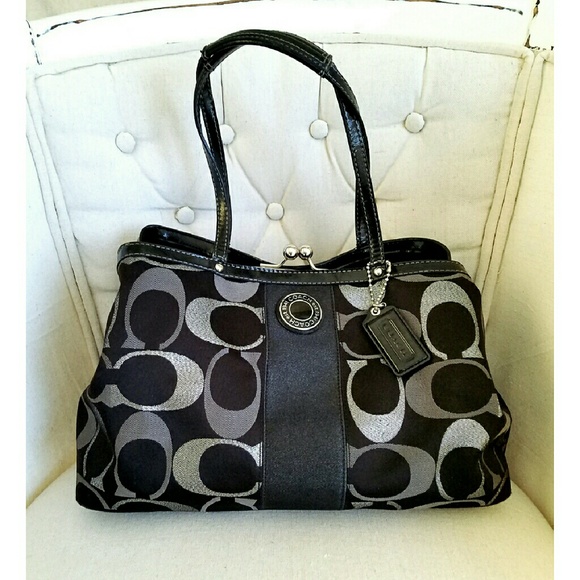 Coach Handbags - COACH almost like new signature stripe satchel.
