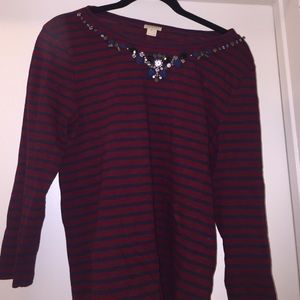 J crew striped long sleeve embellished shirt