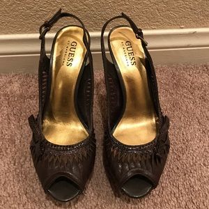 Brown Guess peep toe sandals size 5
