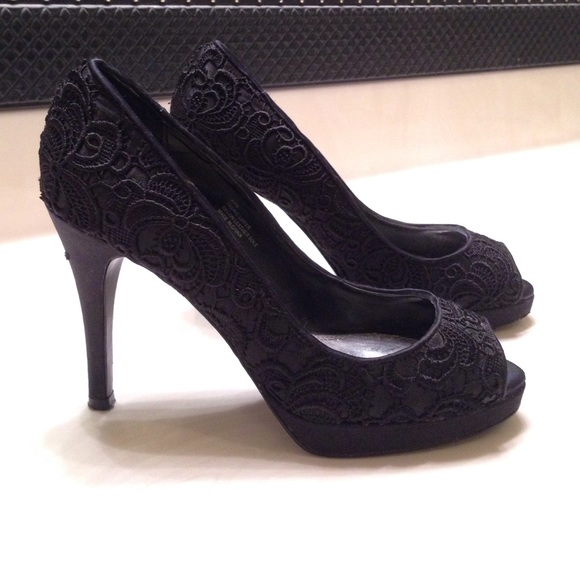 White House Black Market Satin Lace Overlay Heel