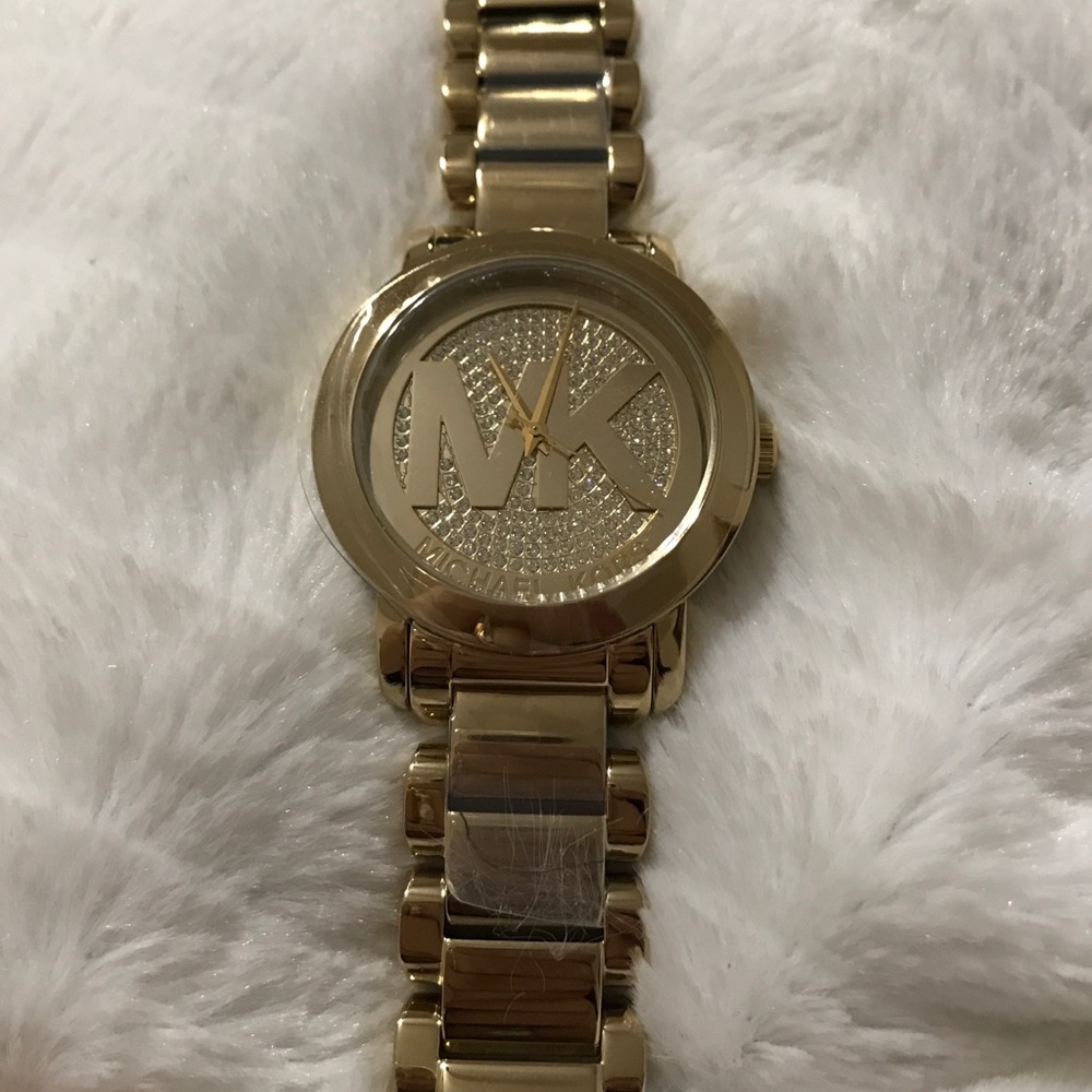 Brand NWT MK Gold Logo Crystal Watch