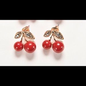 Gold cherry stud earrings