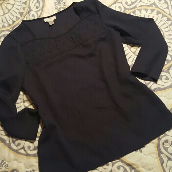 Loft Navy Blouse with black trim and quilt detail