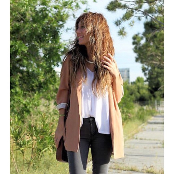 Zara Nude Loose Oversized Boyfriend Open Blazer xs