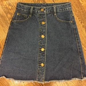 Button Front A-Line Denim Skirt