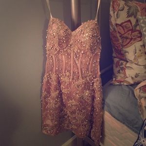 Jovani Champagne Color Cocktail Dress