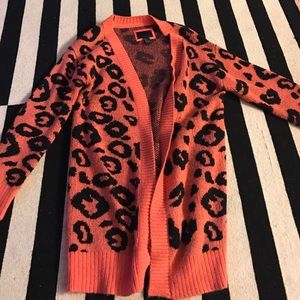 Coral & black leopard cardigan