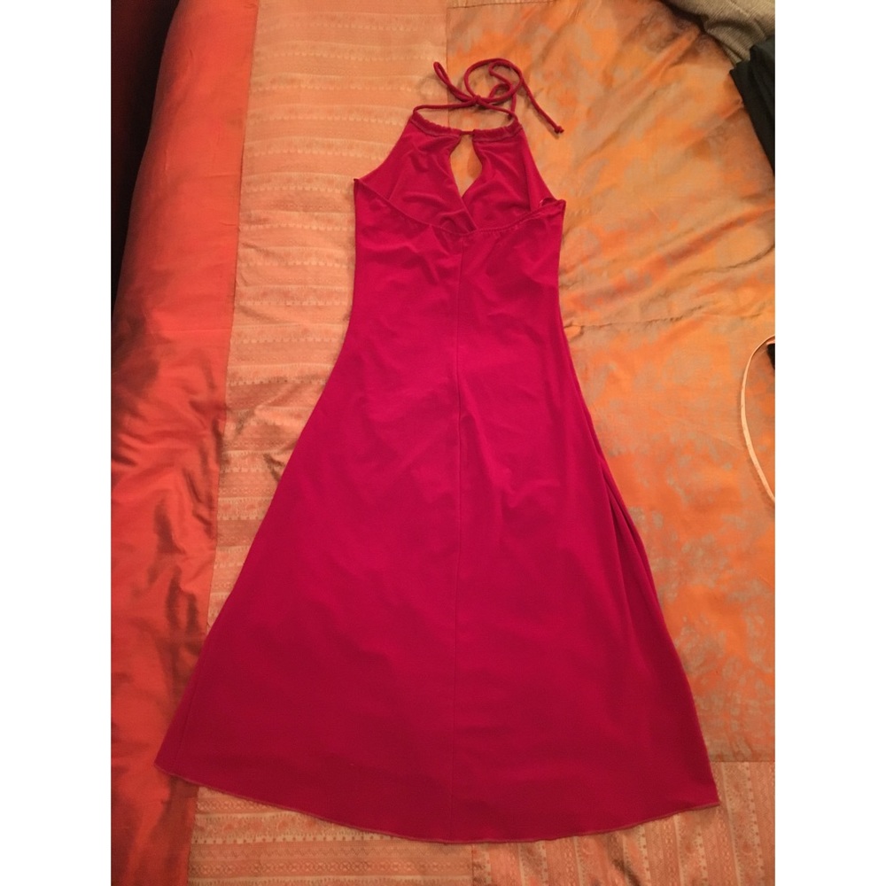 Burgundy red halter wrap dress with ruching - Picture 2 of 5