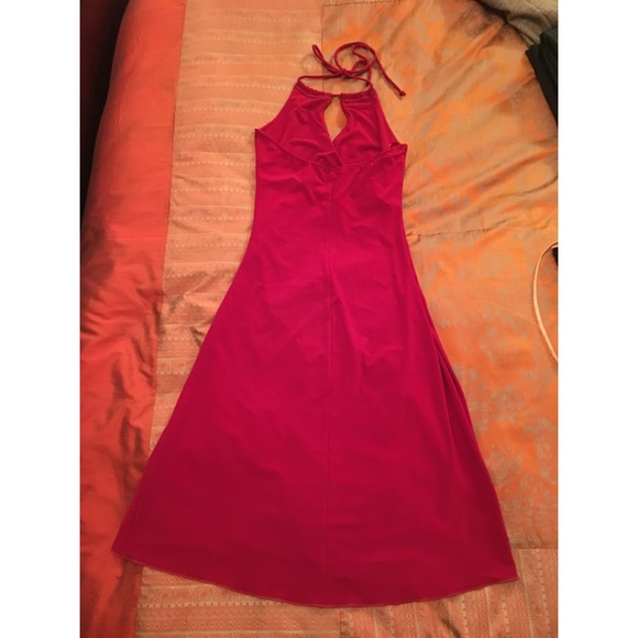 Burgundy red halter wrap dress with ruching - Picture 2 of 5