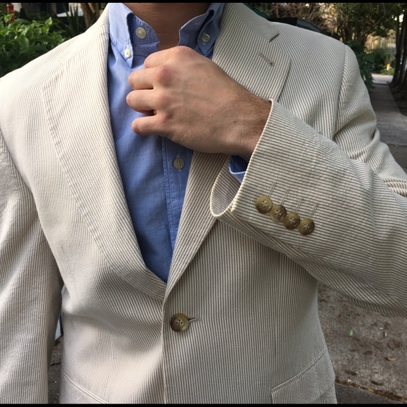 Men's Express Brown/Cream Seer Sucker Blazer