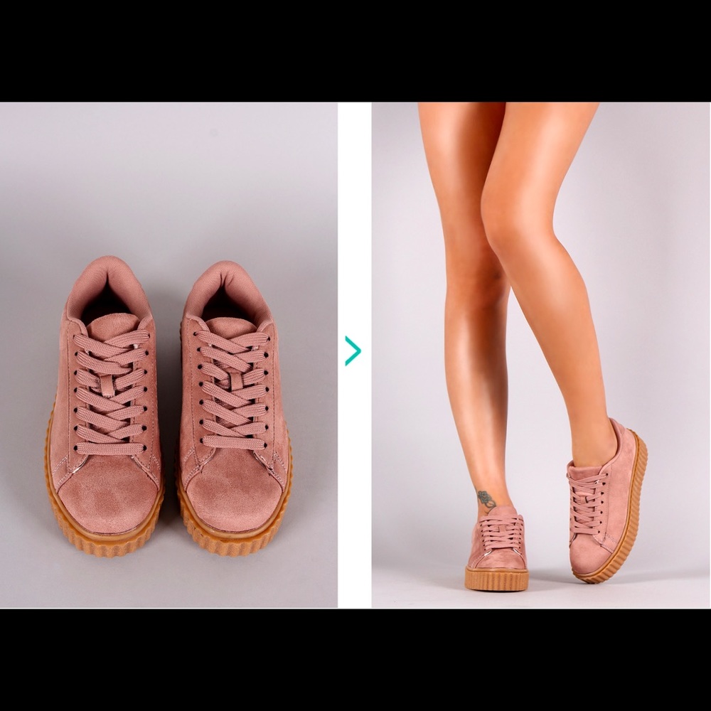 Pink Suede Platform lace Creeper Sneaker - Picture 2 of 4