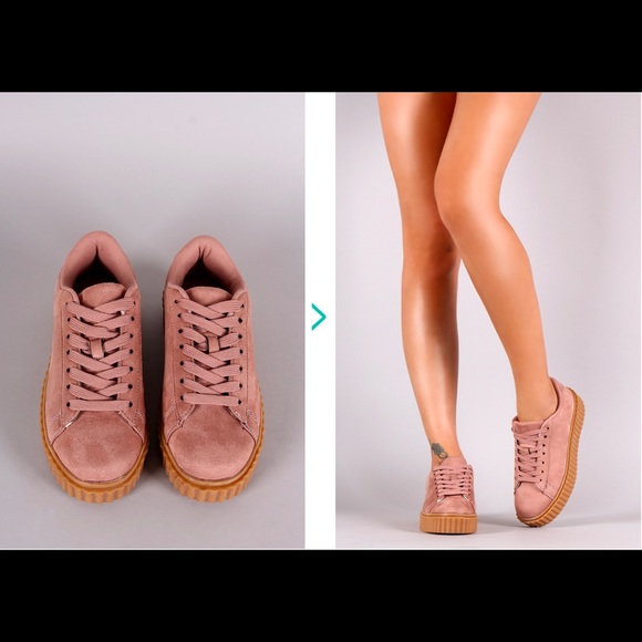 Pink Suede Platform lace Creeper Sneaker - Picture 2 of 4