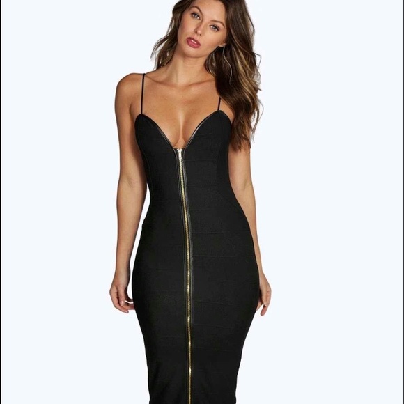 Karina Bandage Zip Through Midi Bodycon Dress
