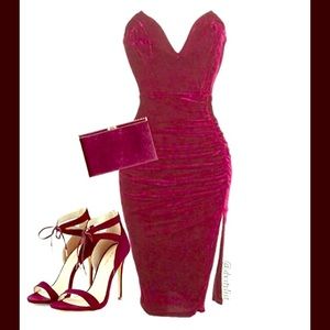 JLUX label red velvet ruched dress NEW WITH TAG