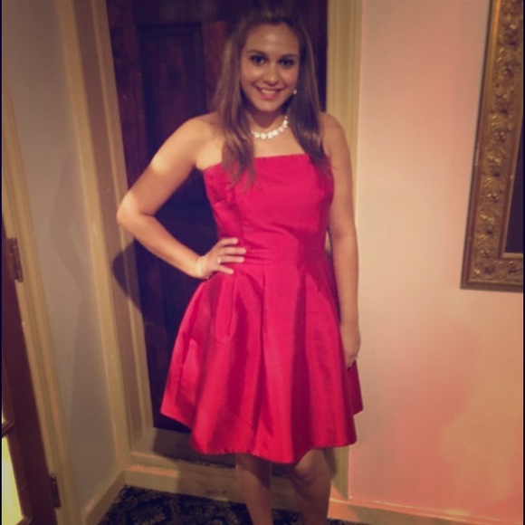 Red cocktail dress, strapless!