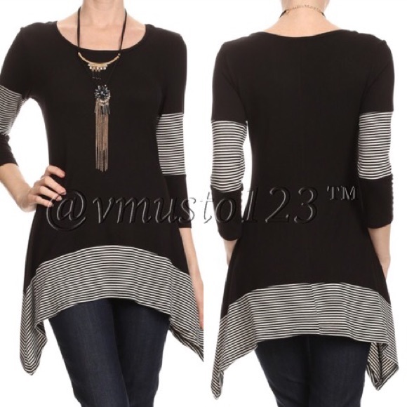 💟 Asymmetrical Stripe Tunic Top - Picture 2 of 4