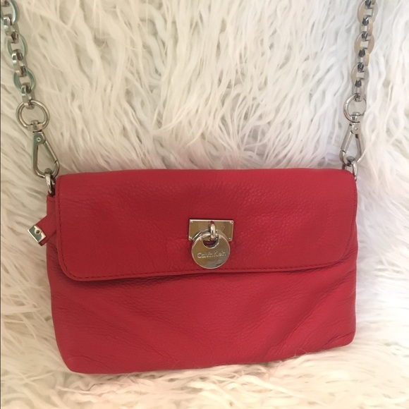 Calvin Klein leather red small crossover handbag