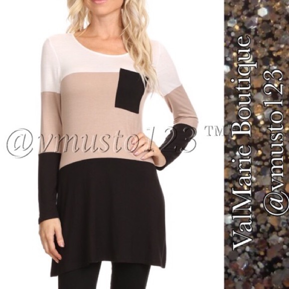 💟 Taupe and Black Colorblock Tunic Top - Picture 3 of 4