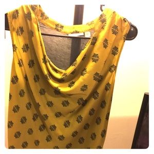 Halogen Buddha Gold Gray Geo Print Cowl Neck Tank