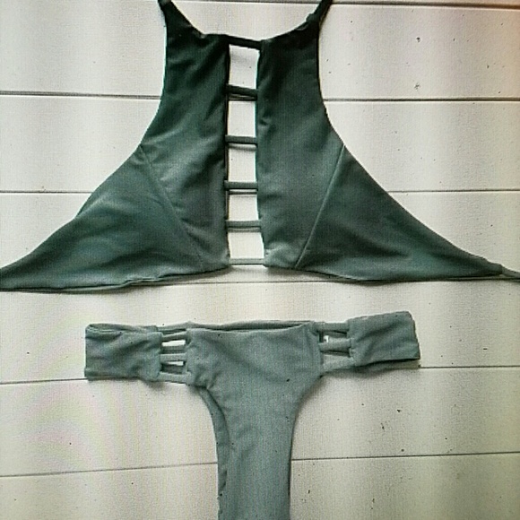 Green halter bikini set