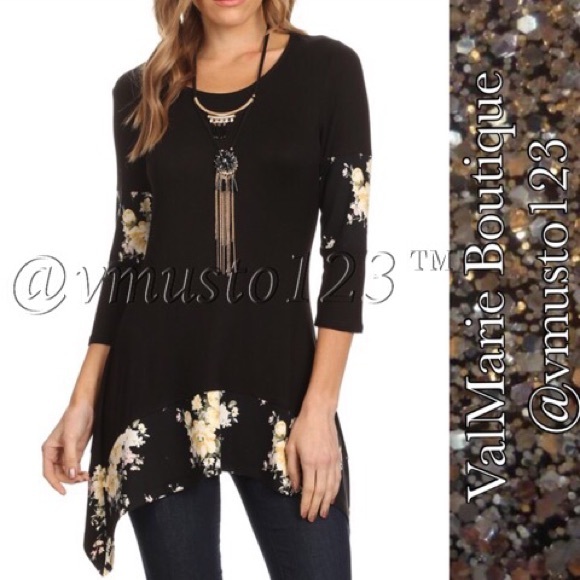 ‼️LAST 1 SZ M- Floral Asymmetrical Tunic Top - Picture 2 of 4