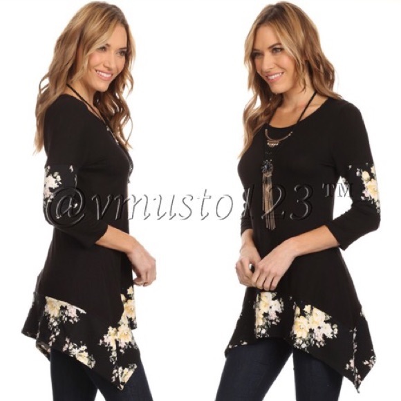 ‼️LAST 1 SZ M- Floral Asymmetrical Tunic Top - Picture 3 of 4