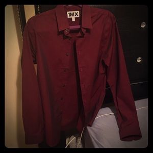 Express 1MX Extra Slim Fit Dress Shirt (Burgundy)