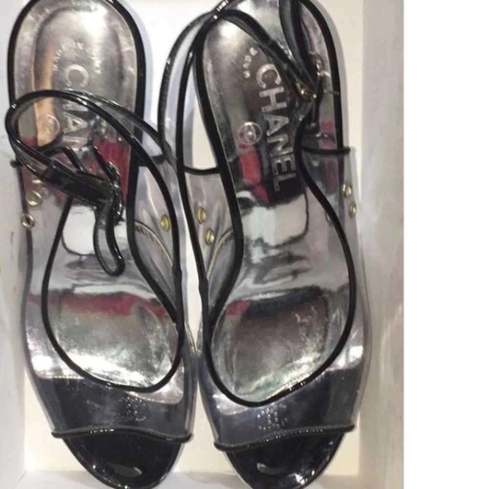 CHANEL Transparent Lucite Logo Platform Silver - Picture 1 of 8
