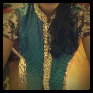 Blue Beaded Silk Blend Salwar