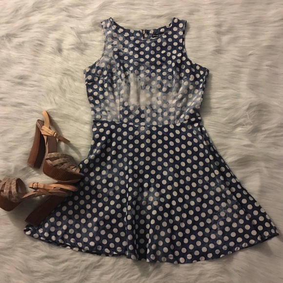 Denim polka dot fit & flare dress small