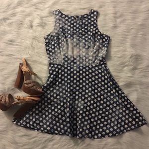 Denim polka dot fit & flare dress small