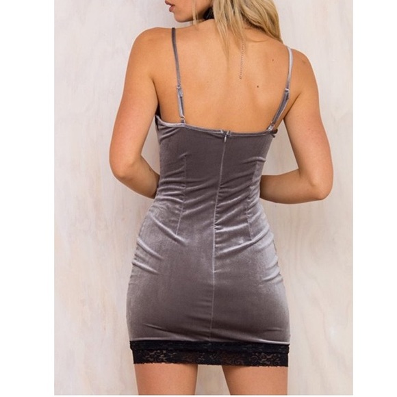 Bodycon Mini Velvet Lace Dress S M L - Picture 2 of 4