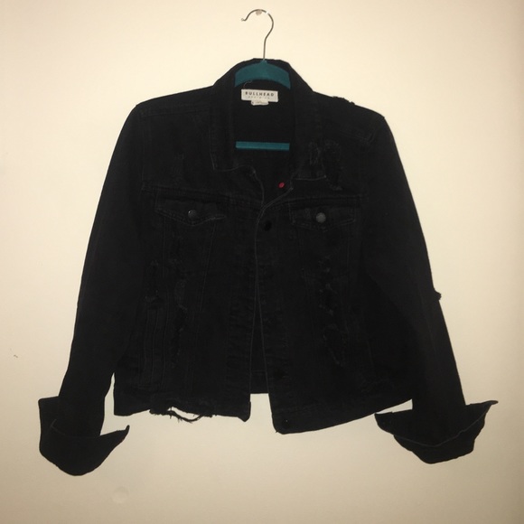 Black denim distressed jacket