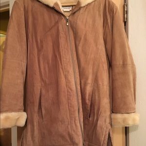 Heavy warm washable suede hooded coat