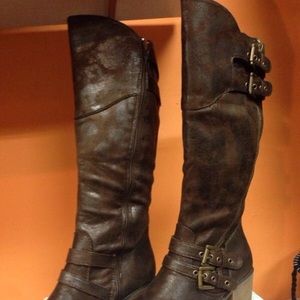 New ladies distress brown riding boots