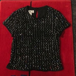 Black short sleeves glitter top
