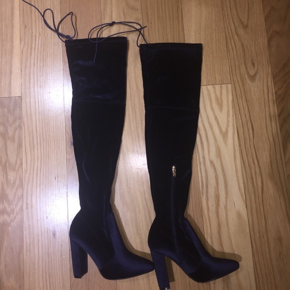 Blue Velvet OTK Boots