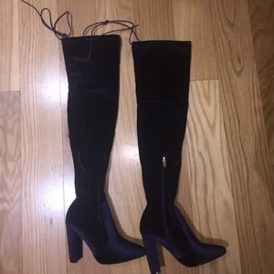 Blue Velvet OTK Boots